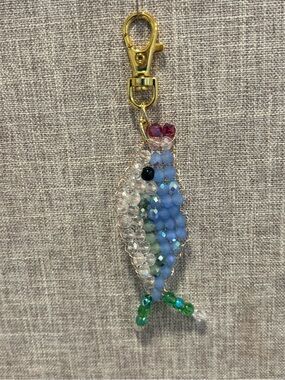 Beaded Fish Key chain/ Bag Charm in Blue, Green and Clear